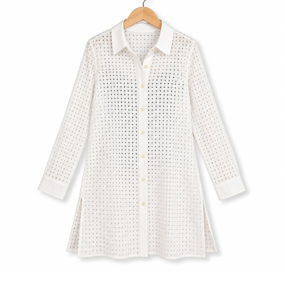 Susan Graver Soleil Swim Cover Up Womens XL White Eyelet Button Front A685157